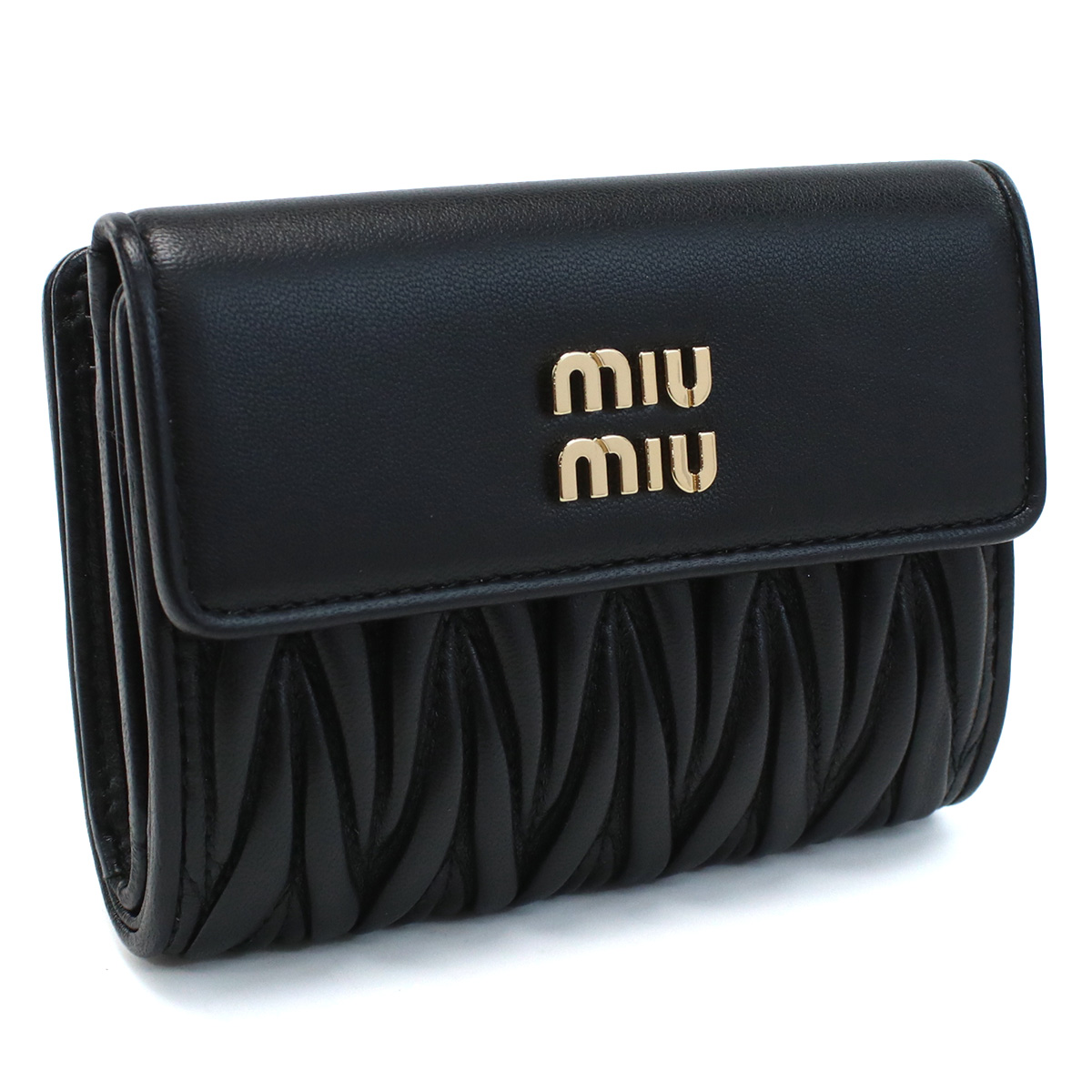 ミュウミュウ MIUMIU  三折財布小銭入付き　ブランド　マテラッセ レザー5ML002　2FPP　F0002NERO ブラック　wallet-01　mini-01