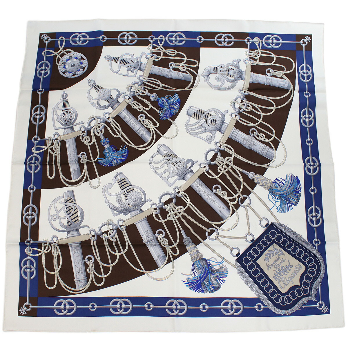 Hermes Scarf Clair de Lune Double Face Twill Carre 90 Black Yellow Blue  White