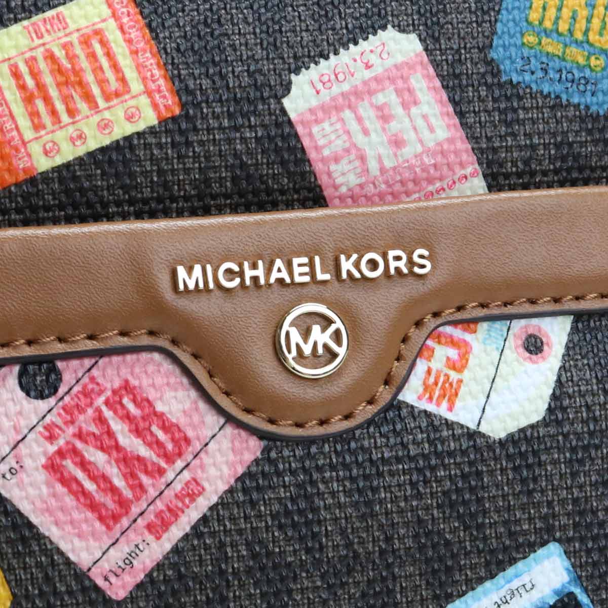 ブランドプラス マイケル コース Michael Kors Beck ラゲージタグ柄 ミディアム トートバッグ 30t0gknt1o 212 Brown Multi ブラウン系 マルチカラー レディース