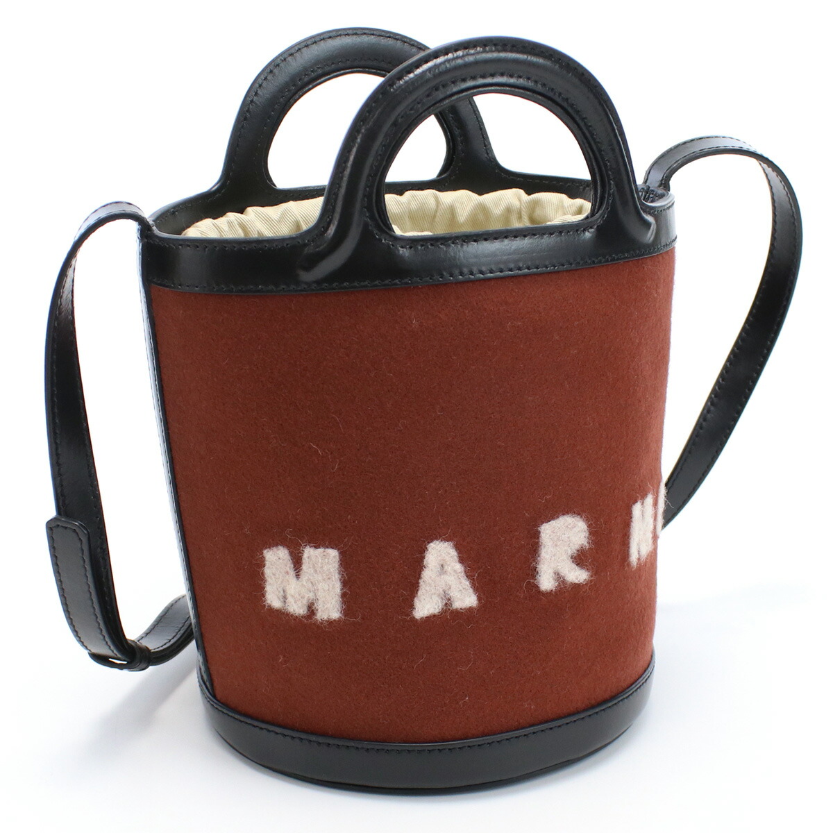 MARNI マルニ ラフィアトートバッグ マイクロバッグ  巾着付き 白×茶